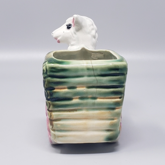 Vintage Lamb With A Cart Figure Planter - Picture 4 of 10